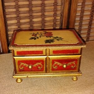 Vintage Florentine Style Gold and Red Gilded Decorative Jewelry Box